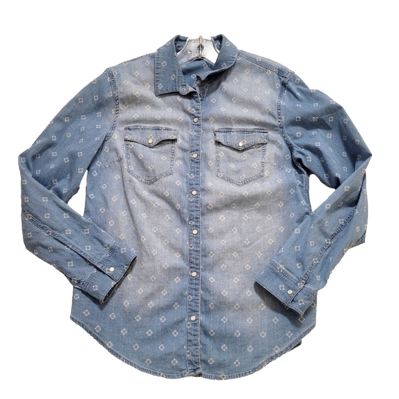 Tahari faded pearl snap long sleeve  denim jean shirt - Picture 3 of 6